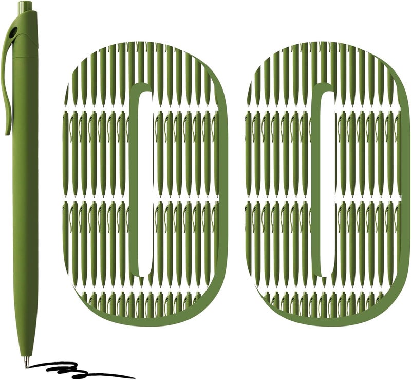 deegtran 100 Pack No Bleed Sage Green Barrel Click Pens, Wholesale Retractable Ballpoint Pens, Medium Point, Smooth Ink, 1.0MM Black Ink - Image 1